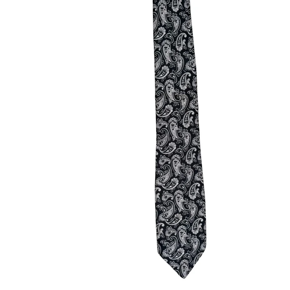 Rothschilds Necktie Men OS Black White Paisley USA Made Polyester Tie